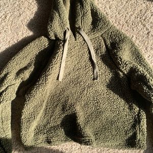 Dark Green Cropped Sherpa Sweater